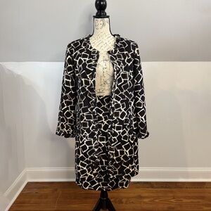 St. John Boutique  Silk Blend Black/Brown Abstract Patterned Skirt + Jacket Set